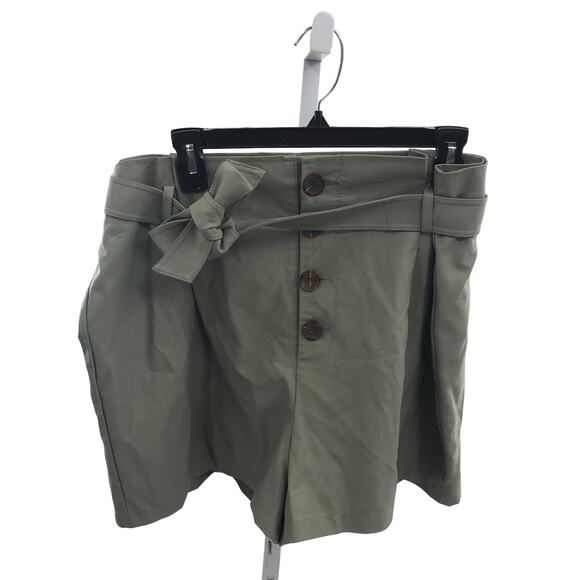 Topshop Green Coated Button Front Tie Waist Shorts - Picture 2 of 8